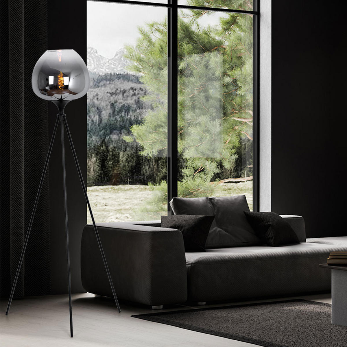 LED STEHLEUCHTE Metall Schwarz - Schwarz, Glas (65/65/145cm) - Globo Lighting