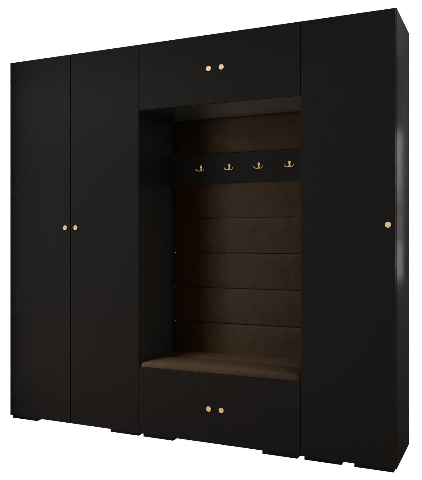 Abiks Möbel Garderoben-Set Schwarz, Braun, Gold 250x236.7x47 cm