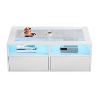 COUCHTISCH in Weiß Wohnzimmertisch mit LED-Beleuchtung, Glasplatte, 2 Schubladen & offenem Stauraum, B100/T50/H35cm - Weiß, Glas/Holzwerkstoff (50/100/35cm) - STILVORA