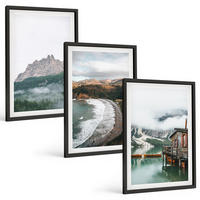 BILDER SET 3er Set - 40x60 cm Schwarzer Rahmen - Holzhaus an Bergstränden - Schwarz, Kunststoff (40/60cm) - TULUP