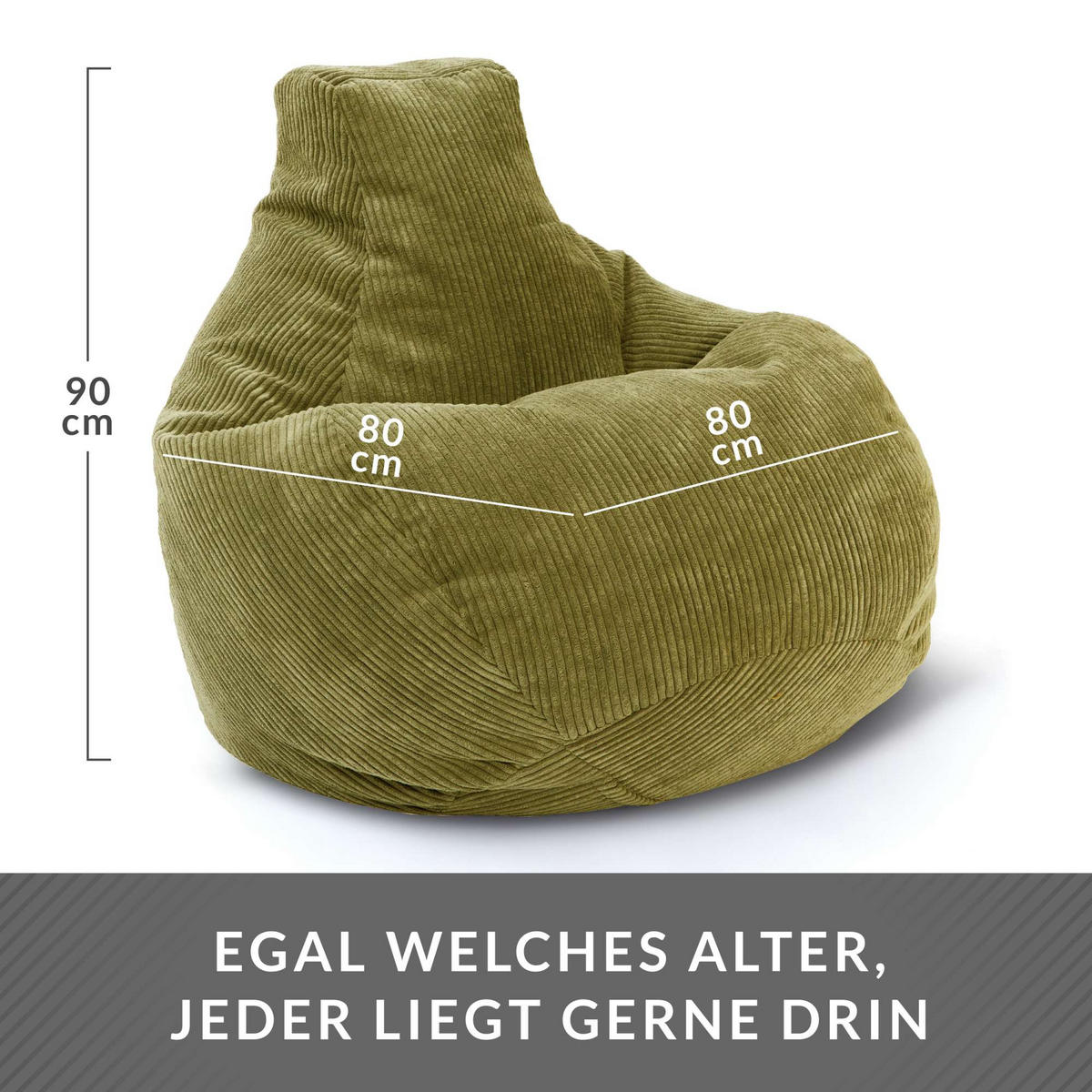 SITZSACK MIT RÜCKENLEHNE Cozy Cord - Grün, Textil (80/90/90cm) - Green Bean