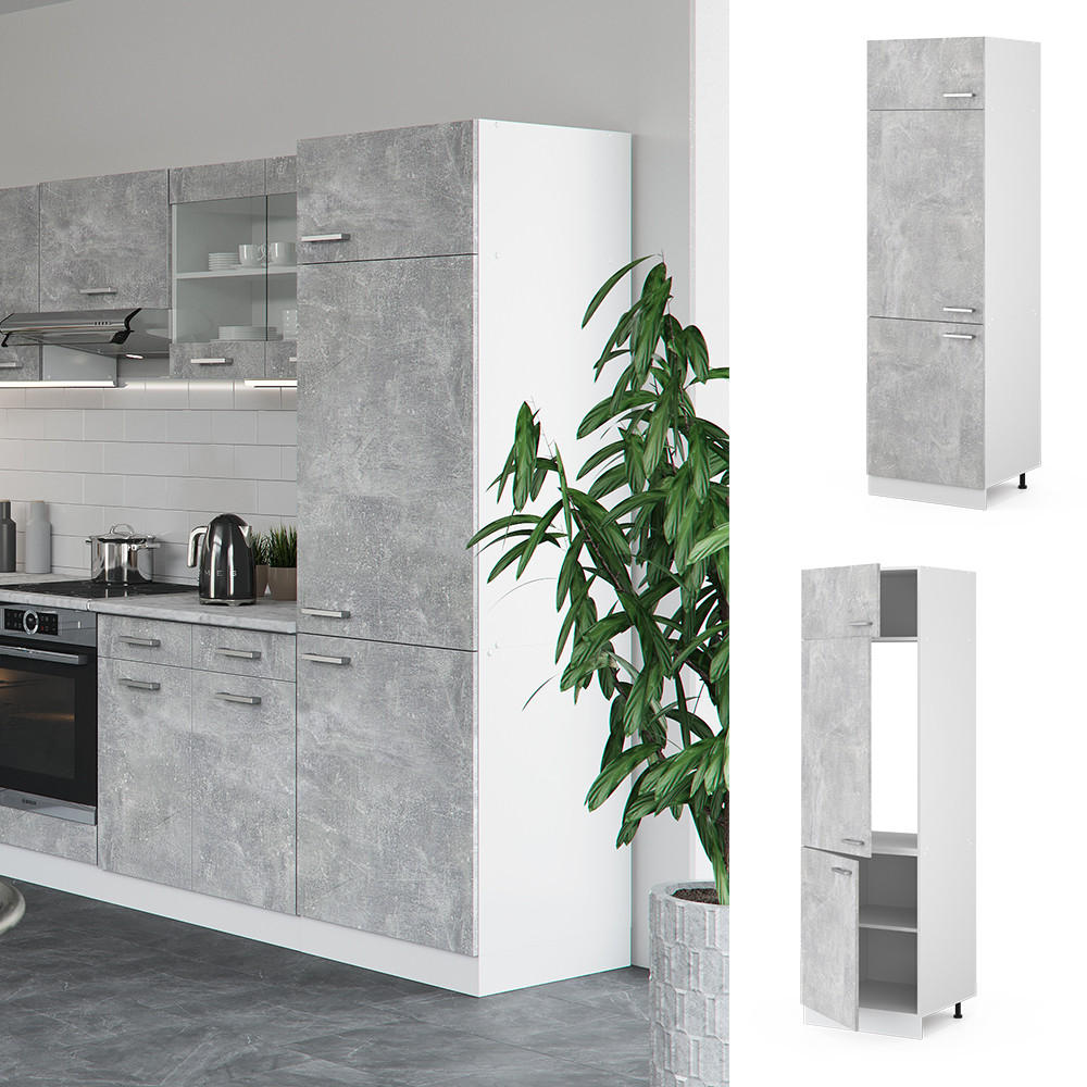 KÜHLUMBAUSCHRANK R-Line Beton 60 cm - Schieferfarben/Hellgrau, Holzwerkstoff (60/206.8/57.2cm) - Vicco