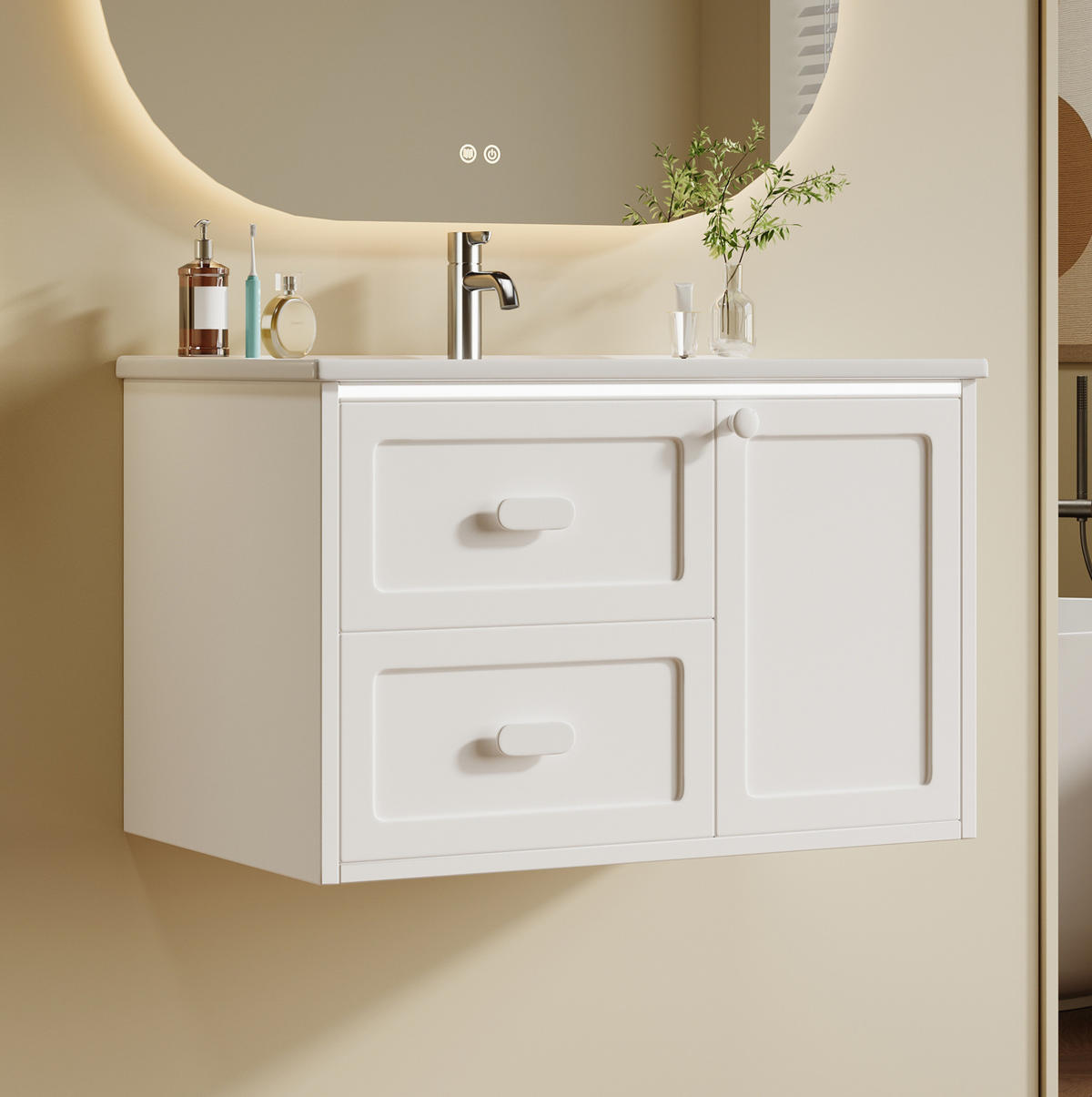WASCHTISCHUNTERSCHRANK mit Keramikbecken 76x46x51 cm Weiß - Weiß, Holzwerkstoff (46/51/76cm) - Beauniv