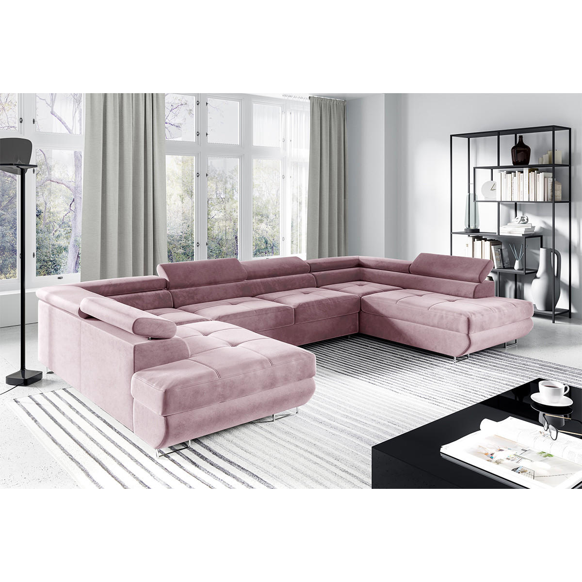 PANORAMASOFA Wilson 5 Sitzplätze Rose - Pink, Holzwerkstoff (335/72/201cm) - Petits-meubles