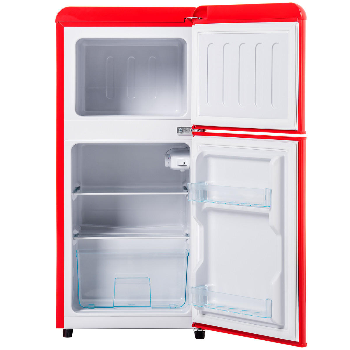 KÜHLSCHRÄNKE Retro Kühlschrank - Zweitürig - 60L - Rot - Mit Gefrierfach - Rot, Metall (47.5/90/95cm) - Raelunyi
