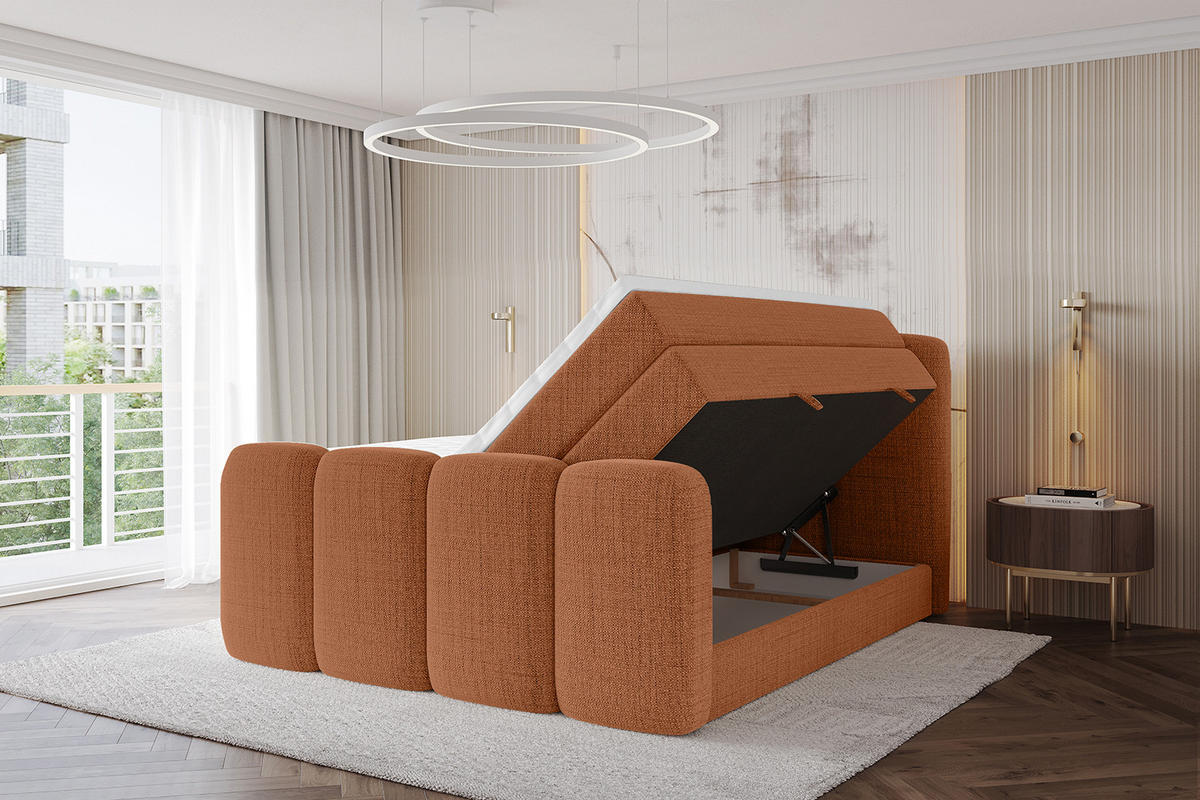 BOXBETT mit Matratze H3|H4 - NINA-Z KING - 160x200 cm - Apricot - Orange, Holzwerkstoff (160/200cm) - ALTDECOR