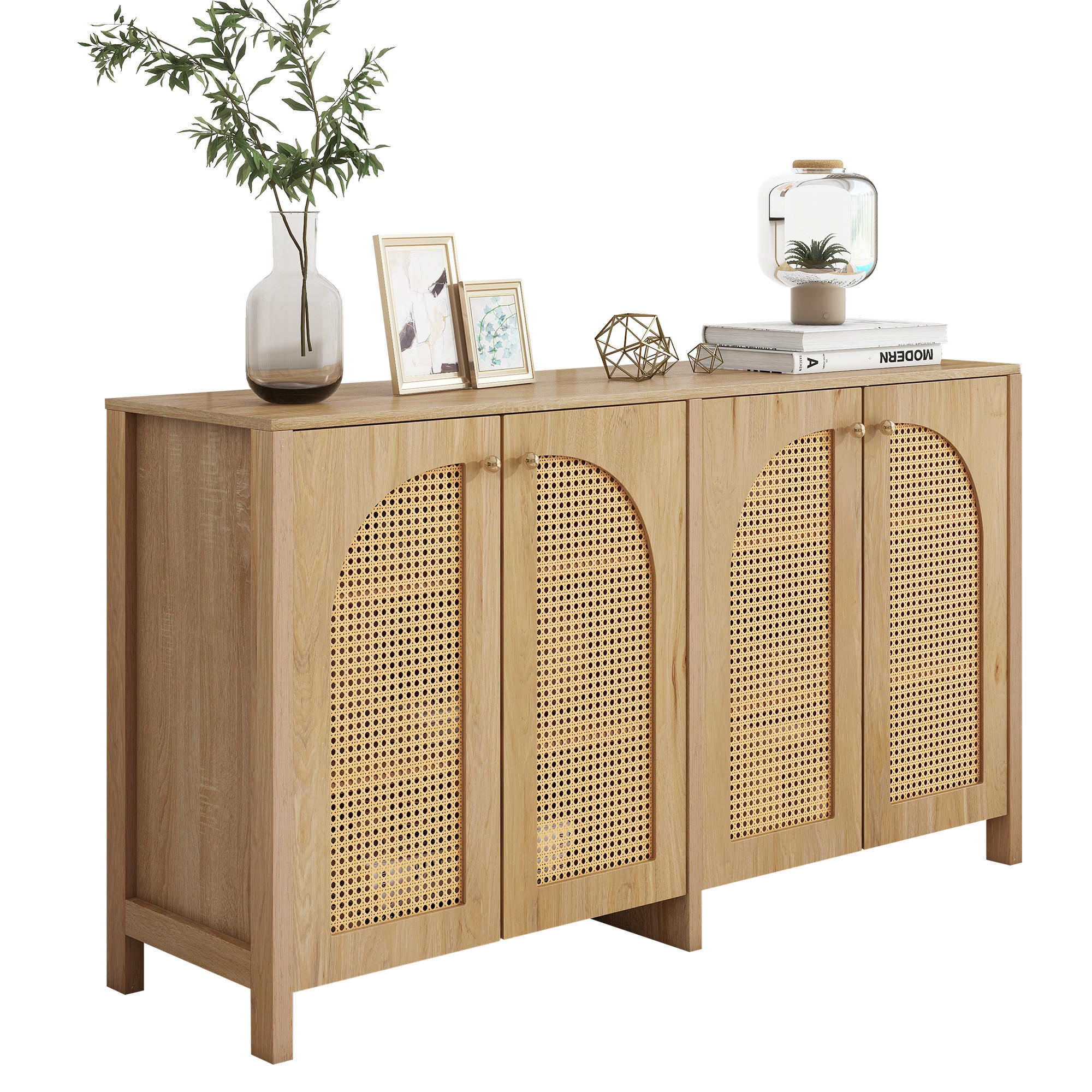 SIDEBOARD 145/40/80 cm natur aus MDF mit 4 Rattantüren - Naturfarben, Holzwerkstoff (145/40/80cm) - OKWISH