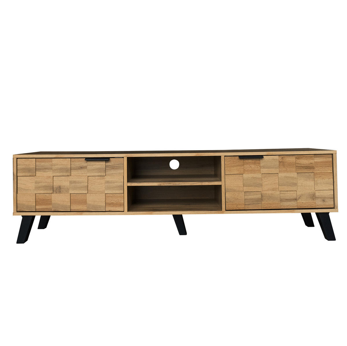 TV-SCHRANK 160,5/35,5/45 cm Holzoptik mit 2 Türen und 2 offenen Fächern - Naturfarben, Holzwerkstoff (160.5/45/35.5cm) - OKWISH