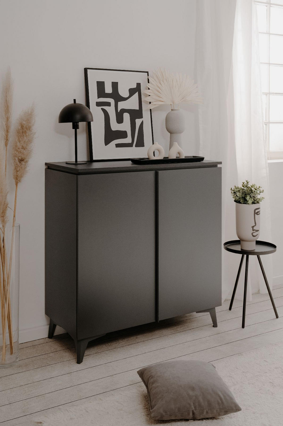 SIDEBOARD 2 Türen L88 cm - BERTRIX - Schwarz, Holzwerkstoff (88/92/40cm) - Finori GmbH