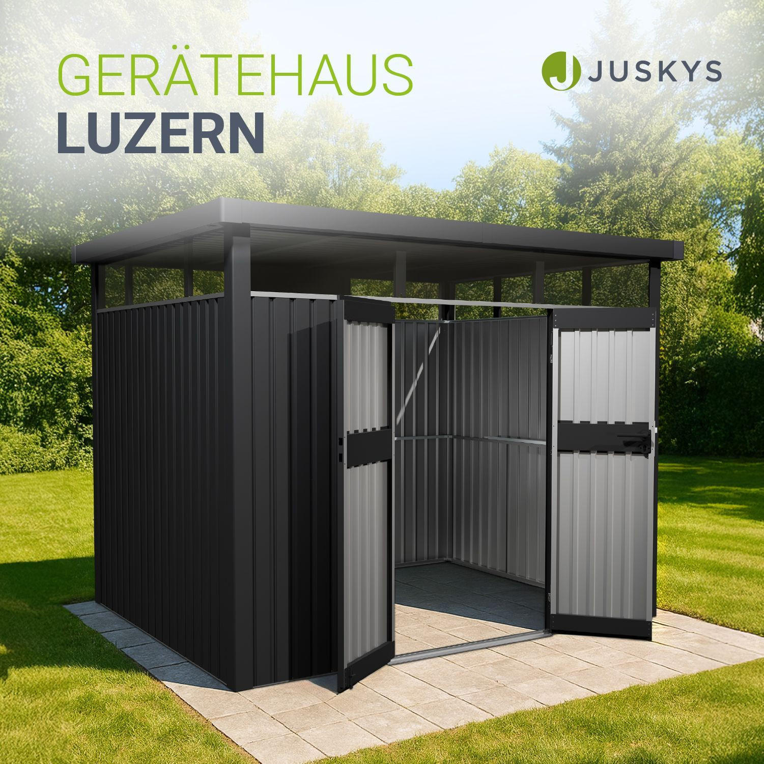 GERÄTEHAUS Luzern Anthrazit - Anthrazit, Metall (294/200/254cm) - Juskys