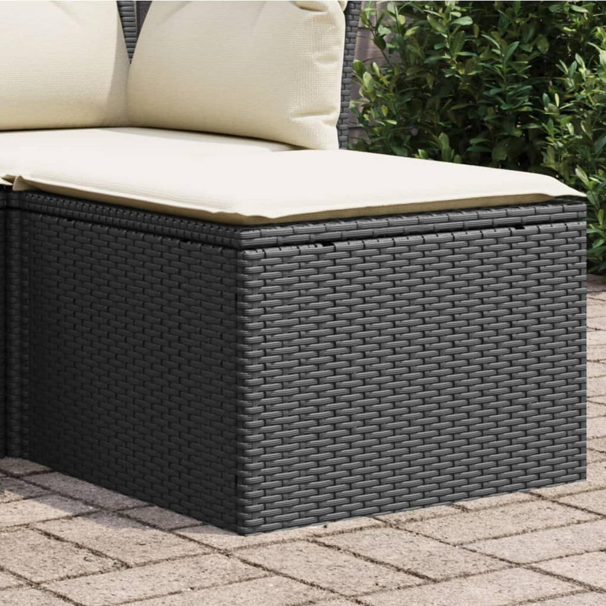 GARTENHOCKER Mit Kissen Schwarz 55/55/37 Cm Poly Rattan - Schwarz, Kunststoff (55/37/55cm) - vidaXL