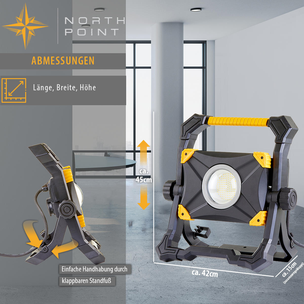 LED-ARBEITSSTRAHLER - stufenlos dimmbar mit USB-Ausgang und rückseitiger Steckdose für Hausarbeiten, 2er-Set - Schwarz, Metall (13/77/215cm) - Northpoint