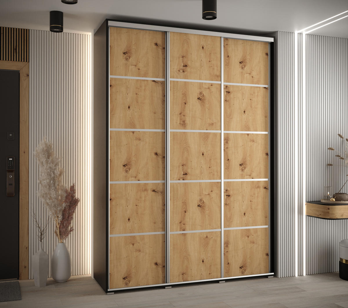 SCHWEBETÜRENSCHRANK 235,2/170/45 3-türig - Silberfarben/Schwarz, Holz/Metall (170/235/45cm) - Abiks Möbel