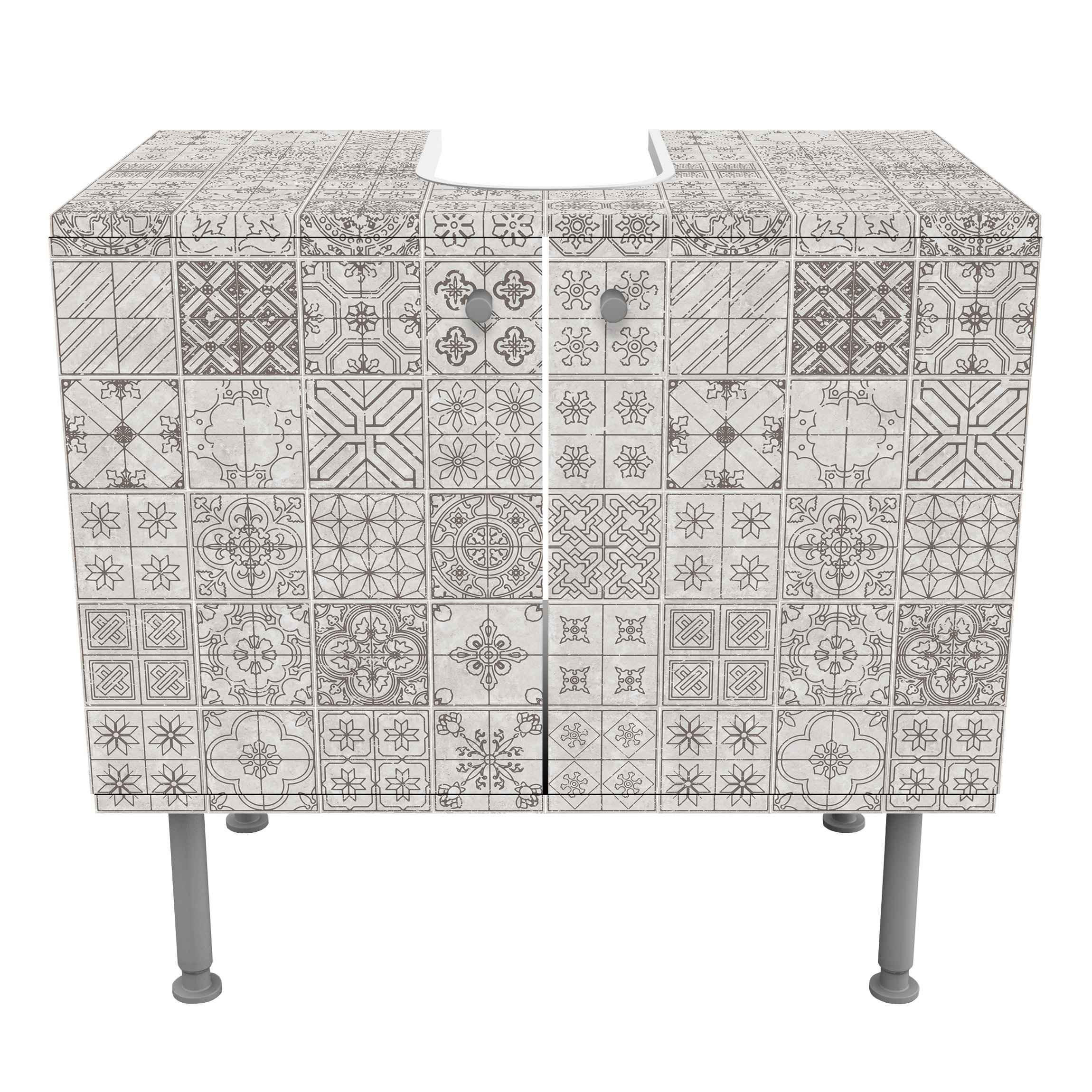 WASCHBECKENUNTERSCHRANK Fliesenmuster Coimbra grau 60/55/35 cm - Grau, Holzwerkstoff (60/55/35cm) - Bilderwelten