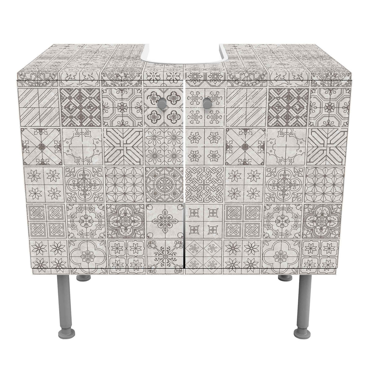 WASCHBECKENUNTERSCHRANK Fliesenmuster Coimbra grau 60/55/35 cm - Grau, Holzwerkstoff (60/55/35cm) - Bilderwelten