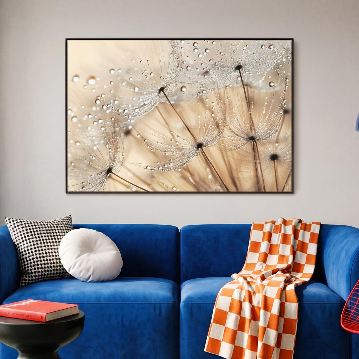 LEINWAND Bilder mit Rahmen - Löwenzahn - Abstrakt - Natur - Beige - 90x60 - Braun, Textil (90/60cm) - MuchoWow
