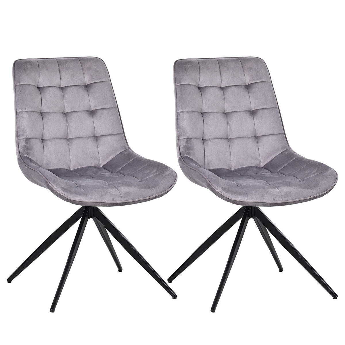 ESSZIMMERSTUHL-SET 2 Stück mit Drehfunktion aus Samt(YZ4) - Grau, Textil (53/85.5/62cm) - HOMAVO