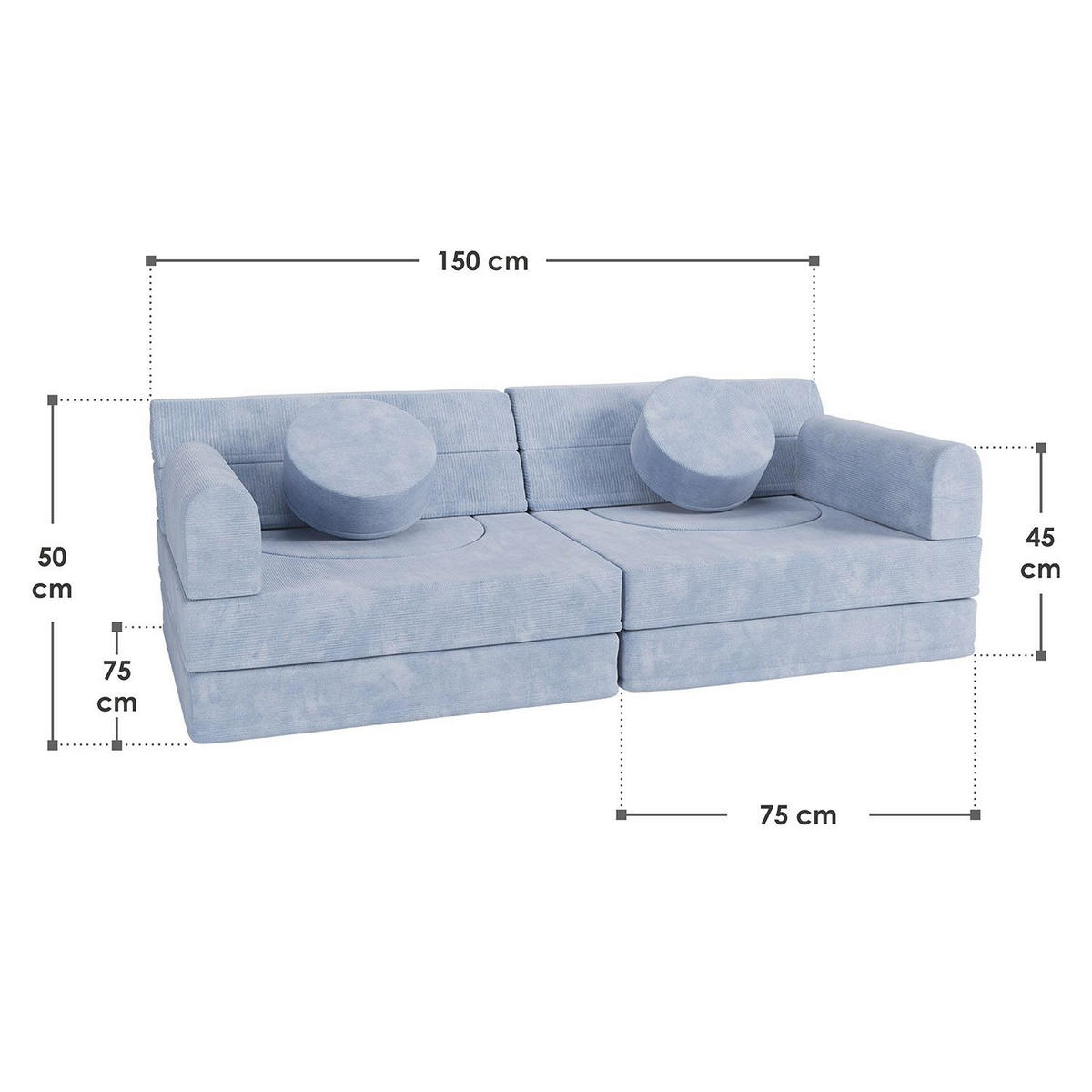 KINDERSOFA Kayo cord hellblau - Blau, Textil (150/50/75cm) - Juskys