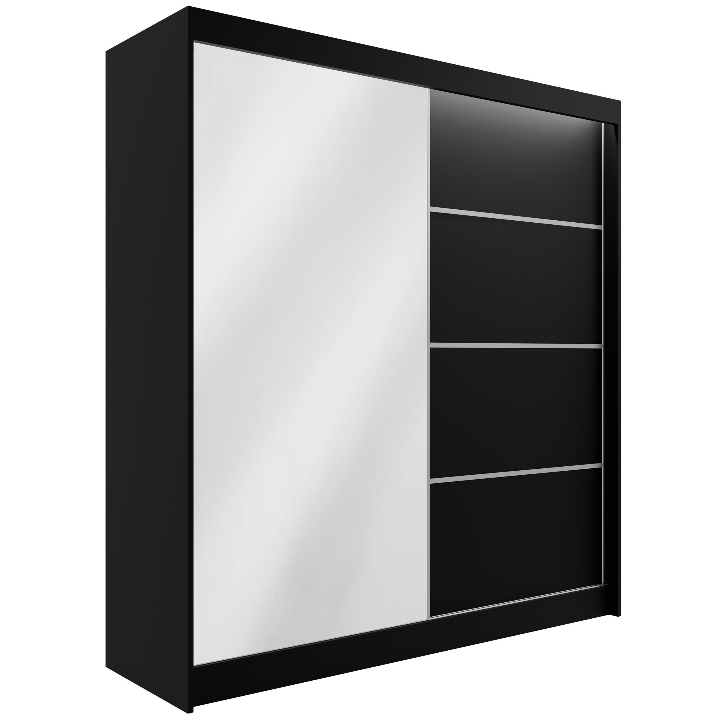KLEIDERSCHRANK PAOKI mit LED - 200 cm - Schwarz - Schwarz, Holzwerkstoff (200/215/61cm) - ALTDECOR