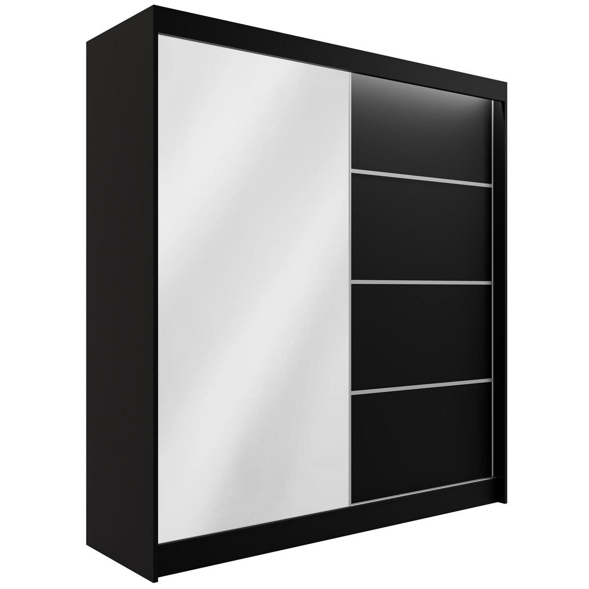 KLEIDERSCHRANK PAOKI mit LED - 200 cm - Schwarz - Schwarz, Holzwerkstoff (200/215/61cm) - ALTDECOR