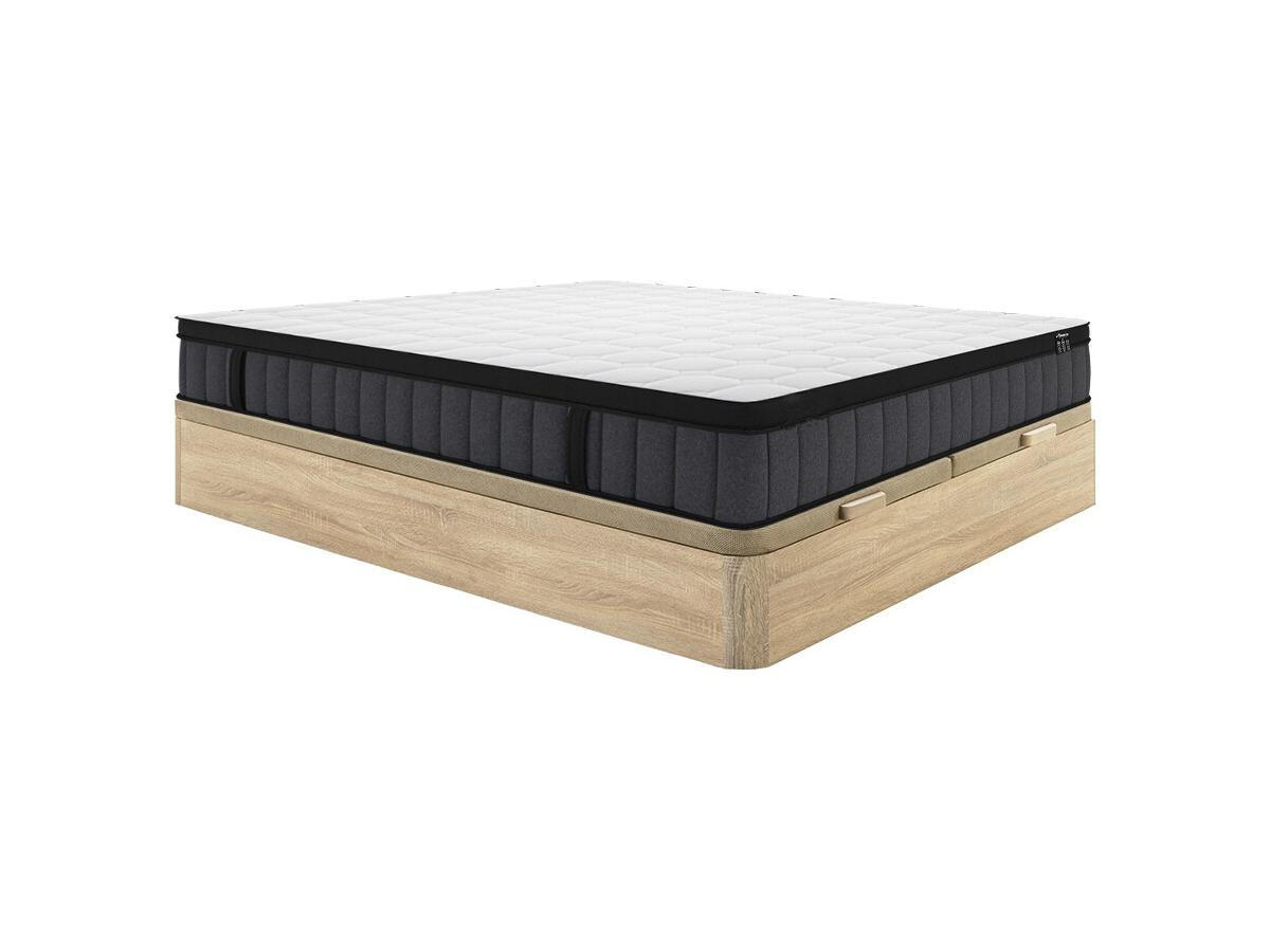 MATRATZE und Bettgestell mit Lattenrost und Bettkasten - 2 Personen - stoff - naturfarben hell Tolca - Naturfarben, Holz/Holzwerkstoff (180/200cm) - Vente-Unique