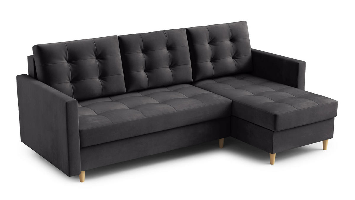 ECKSOFA DIVO Kronos L-förm, Schlaffunktion, elegantes Design, hochwertige Materialien, lose Rückenkissen, freistehend, RECHTS 224x144x95 cm Dark grey - Dunkelgrau, Holz/Textil (224/144cm) - DomoHome