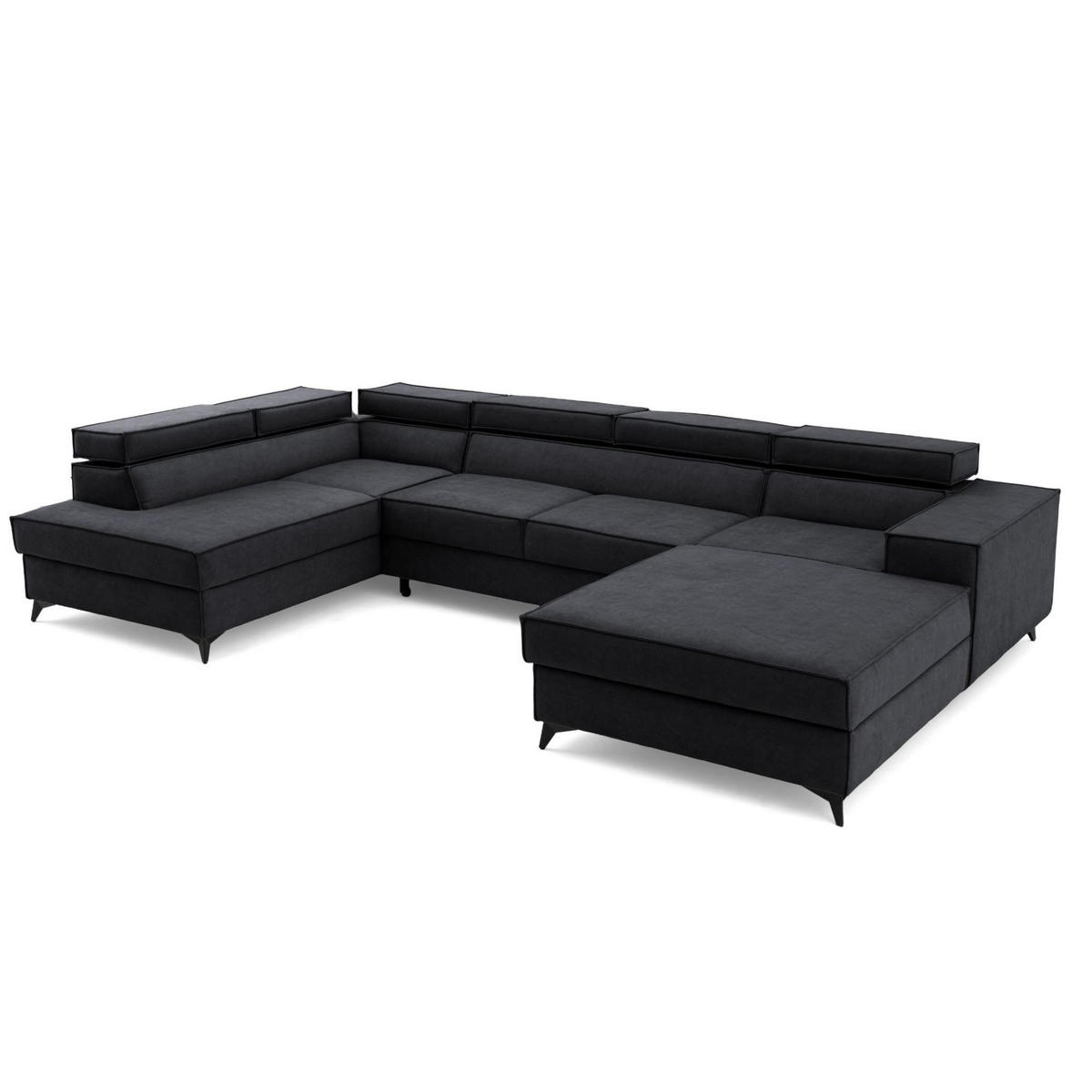 ECKSOFA PURE U Links mit Schlaffunktion 127x270 Velours Graphit - Graphitfarben/Schwarz, Holz/Textil (340/204cm) - Muffo
