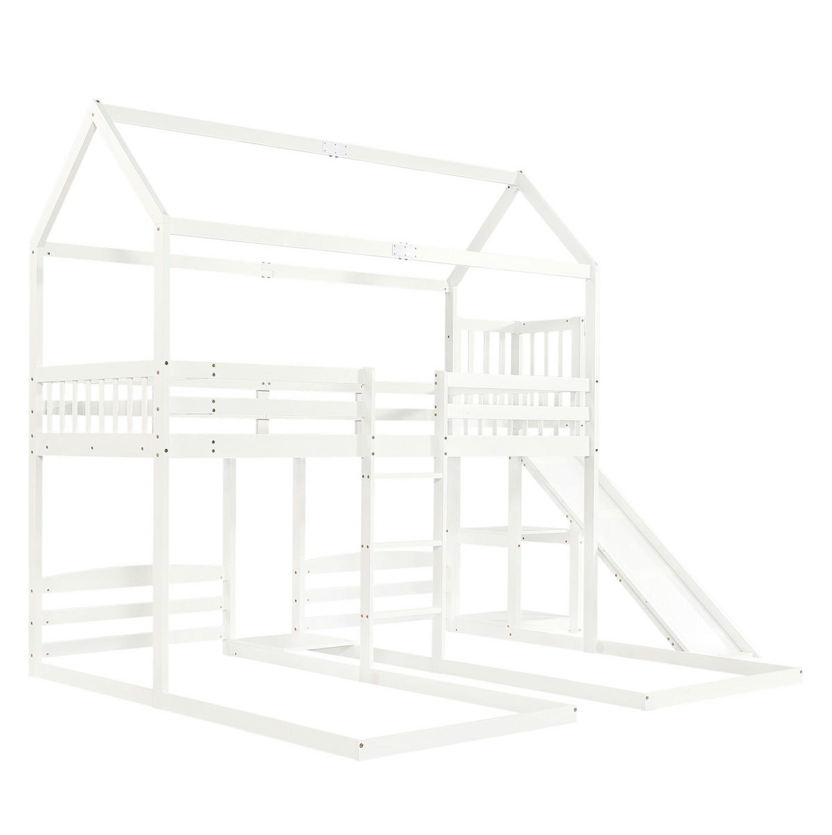 HAUSBETT 90/200 cm in Weiß mit Rutsche und Dachdesign - Weiß, Holz (90/200cm) - BEAOK