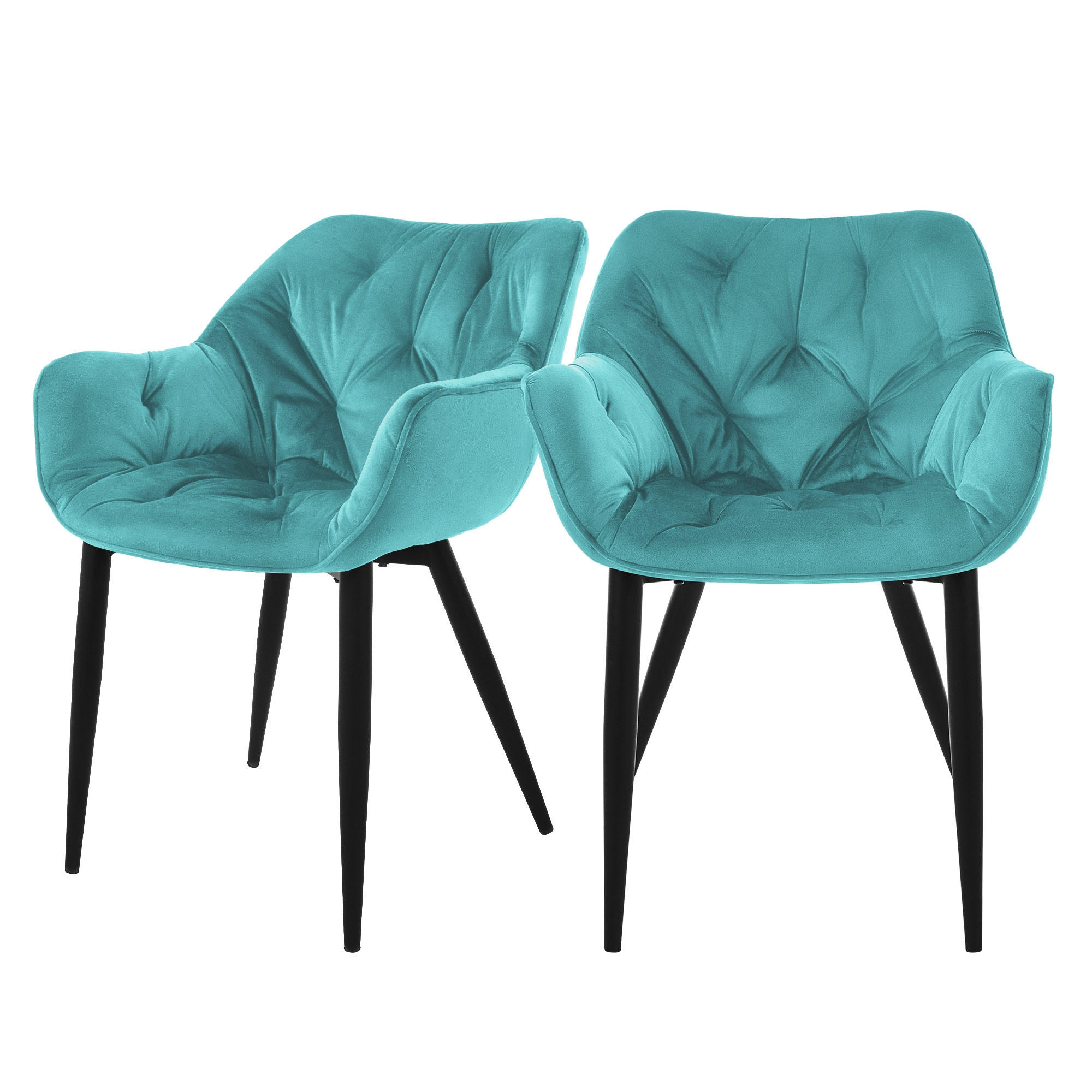 ESSZIMMERSTUHL Samt Petrol 2er Set - Blau, Metall (67/83/59cm) - ML-DESIGN