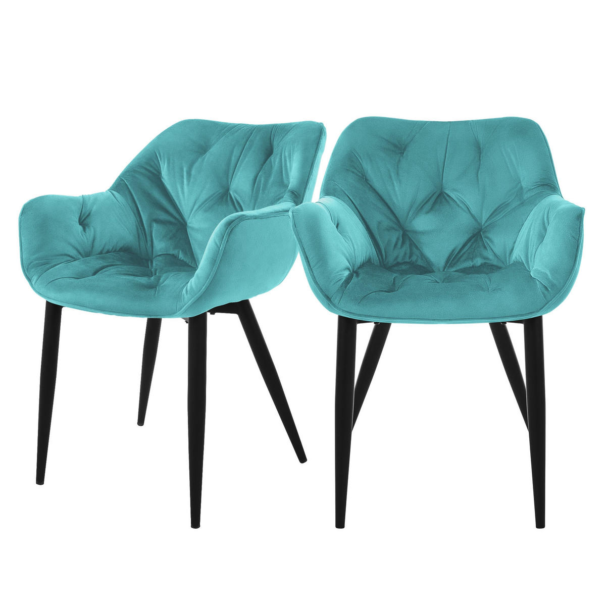 ESSZIMMERSTUHL Samt Petrol 2er Set - Blau, Metall (67/83/59cm) - ML-DESIGN