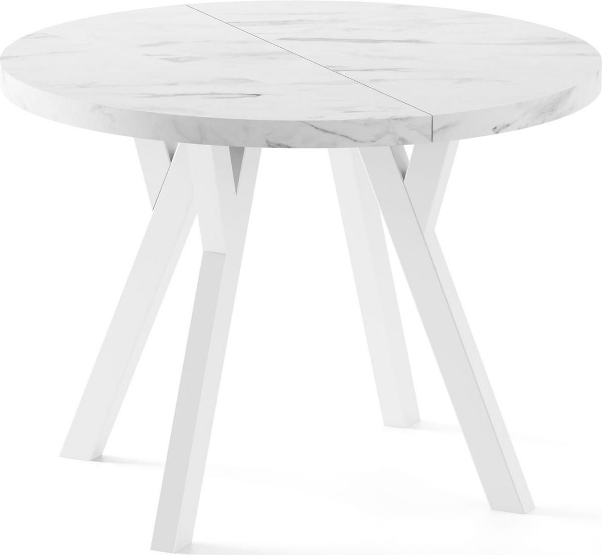 ESSTISCH Twixy XXL groß rund oval ausziehbar, Marmor Weiß 100-300/100/76 cm - Ecru/Weiß, Holz/Holzwerkstoff (100/100/76cm) - WFL GROUP