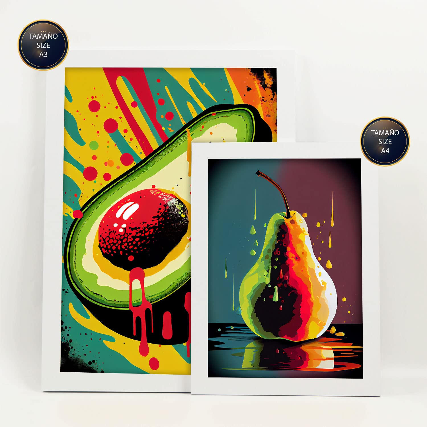 POSTER Set Mit 6 Tropische Früchte Vollfarbige Plakate Von Obst, Gemüse Und Gesunden Lebensmitteln Im Urban Art Stil A3 & A4 Weißer Rahmen - Weiß, Papier (29/3cm) - Nacnic