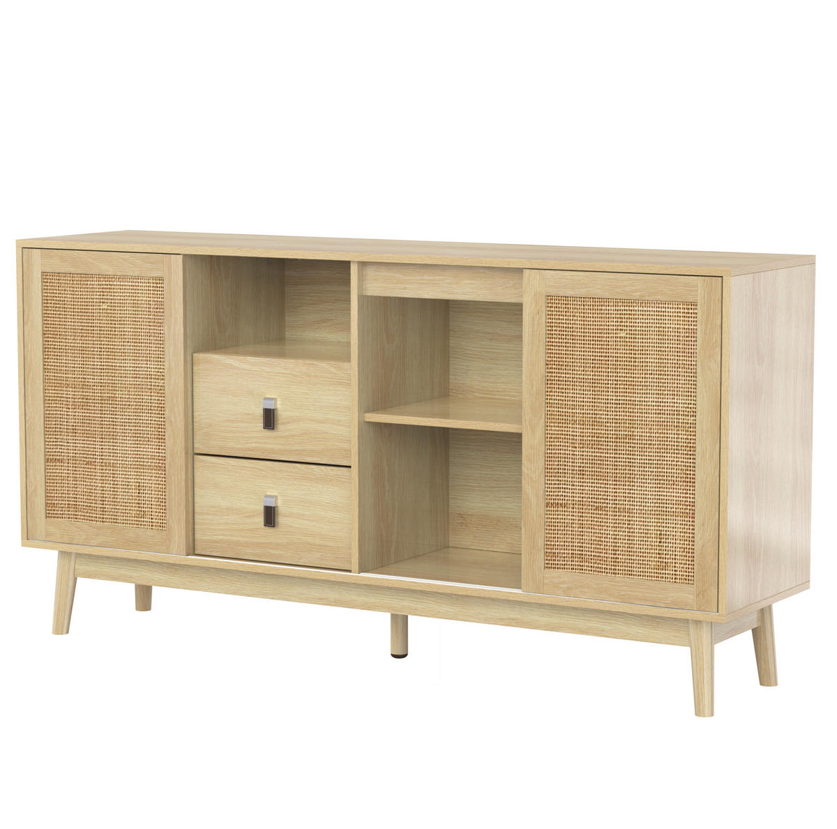 SIDEBOARD aus MDF und Spanplatte 155x38x80 cm Holzfarbe mit Rattan-Schiebetüren und 2 Schubladen - Naturfarben, Holzwerkstoff (155/80/38cm) - IVMEU