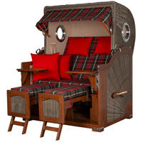 STRANDKORB Komplettset: Ammersee Mahagoni Bullauge - PE grau - Modell 529 - Beige/Rot, Holz/Kunststoff (125/165/80cm) - bene living