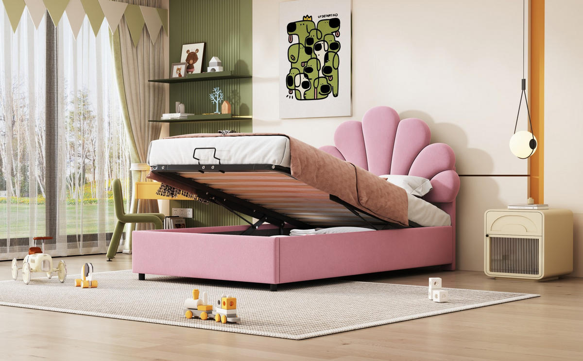 POLSTERBETT 90/200 cm Rosa aus Samt mit Stauraum - Pink, Textil (90/200cm) - OKMYHOME