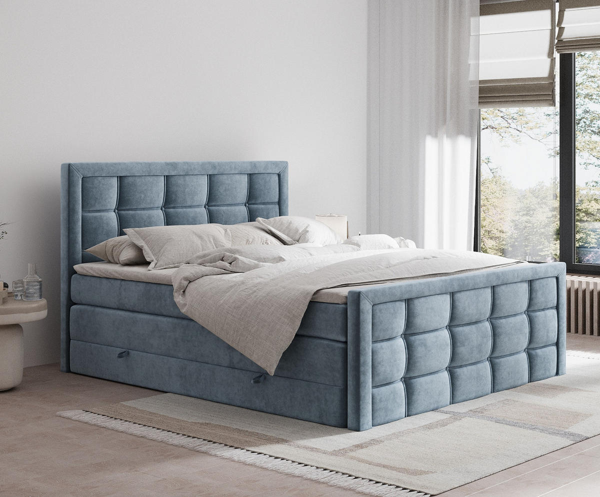 BOXSPRINGBETT Ambrosia Blau Grau 160/200 cm - Blaugrau/Schwarz, Holz/Holzwerkstoff (160/200cm) - Maison de Reve