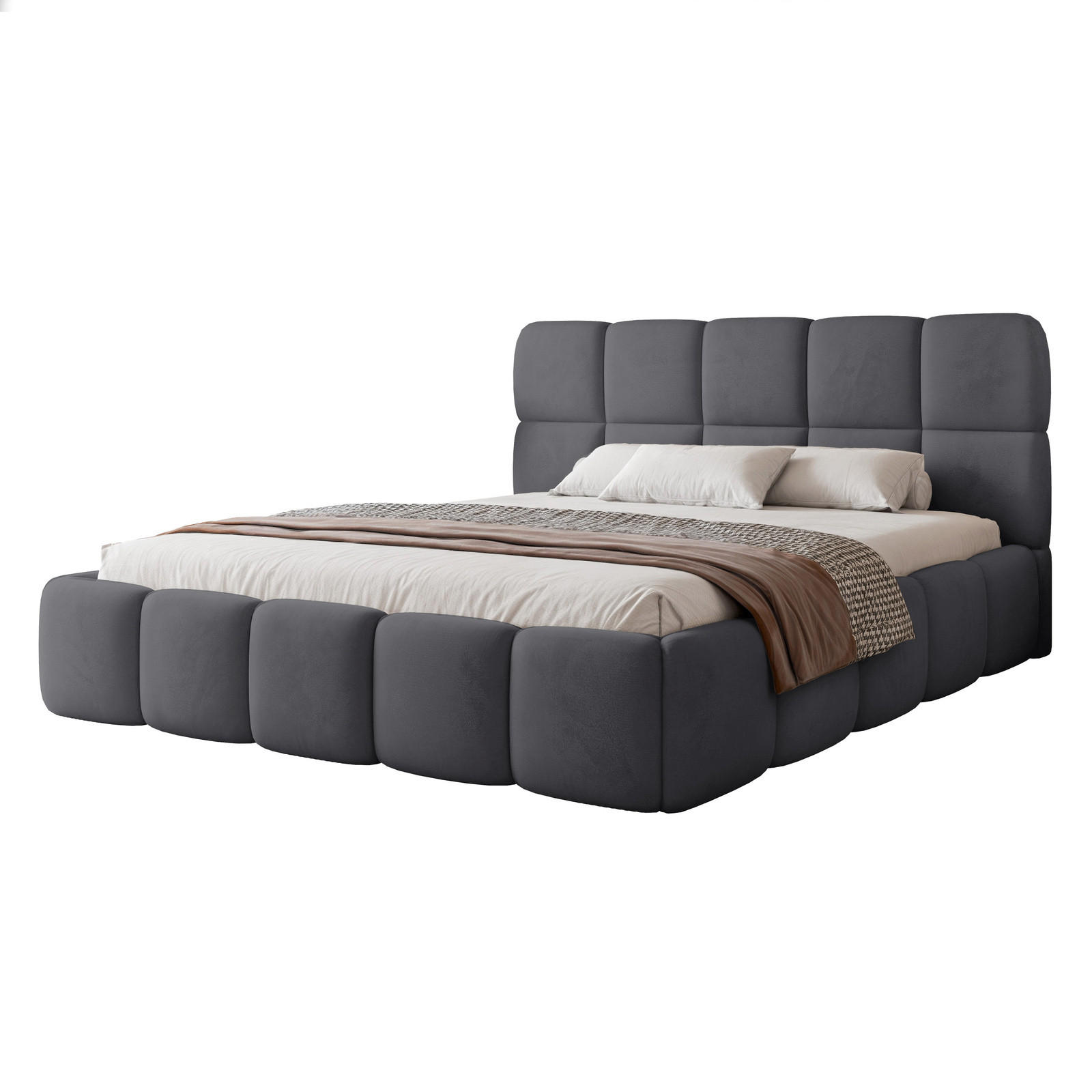 POLSTERBETT CERETTO 180x200 cm Dunkelgrau Velours (Stoff Jasmine 96) - mit Bettkasten und Holzlattenrost - Dunkelgrau, Holzwerkstoff/Textil (180/200cm) - Ravio