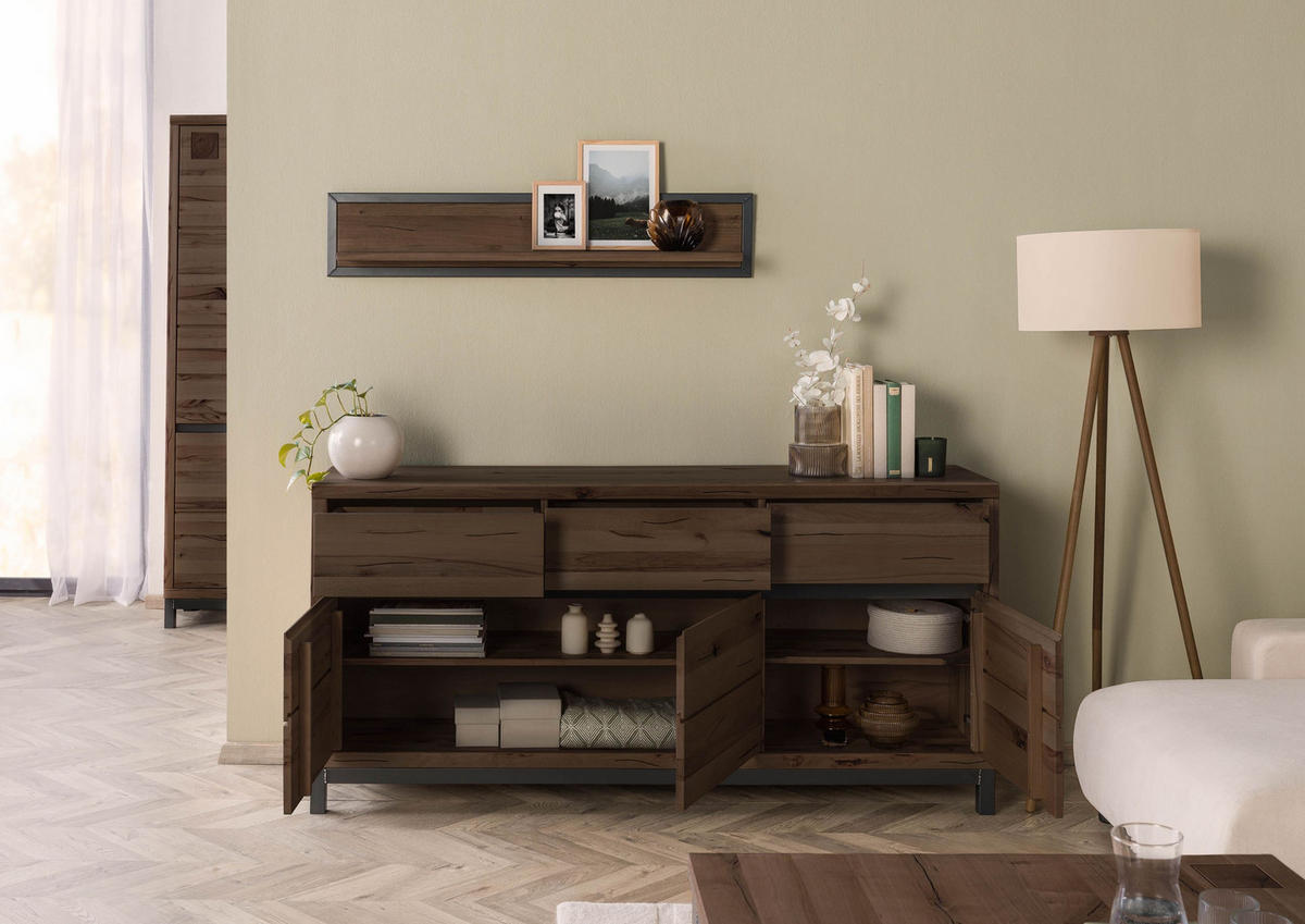 SIDEBOARD Kernbuche 175x45x85 tabacco braun geölt VILLANDERS #208 - Braun, Holz (175/85/45cm) - Massivmoebel24