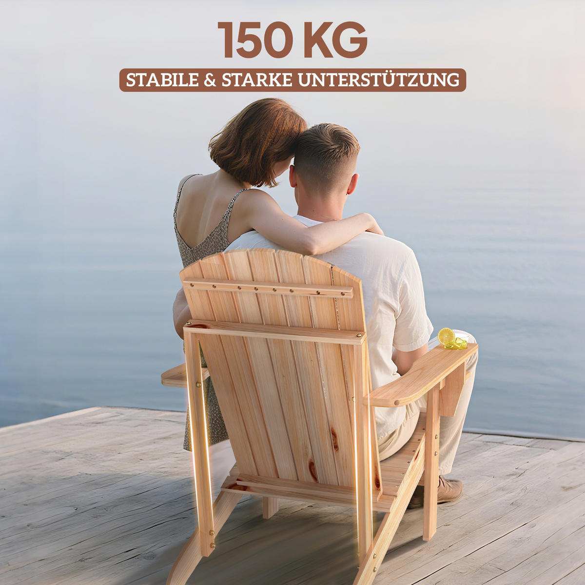 ADIRONDACK-GARTENSTUHL DE-08336 mit Becherhalter Natur - Naturfarben, Holz (95/93/72cm) - ComfortXL