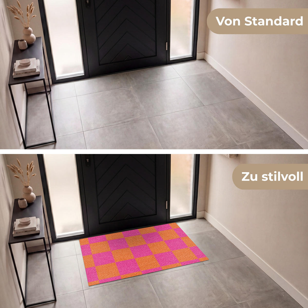 ROHOŽKA Šachovnicový potisk - Oranžová - Růžová - Bloky 120x80 cm - růžová, textil/umělá hmota (120/0.4cm) - MuchoWow