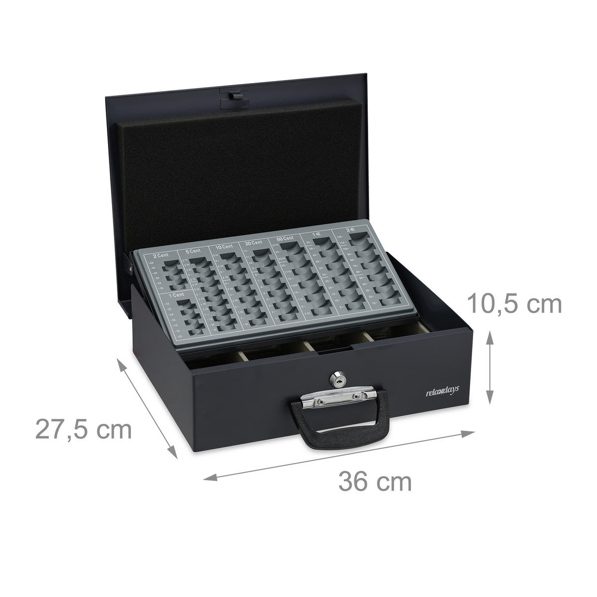 POKLADŇA na euro - čierna, kov/plast (36/10.5/27.5cm) - Relaxdays