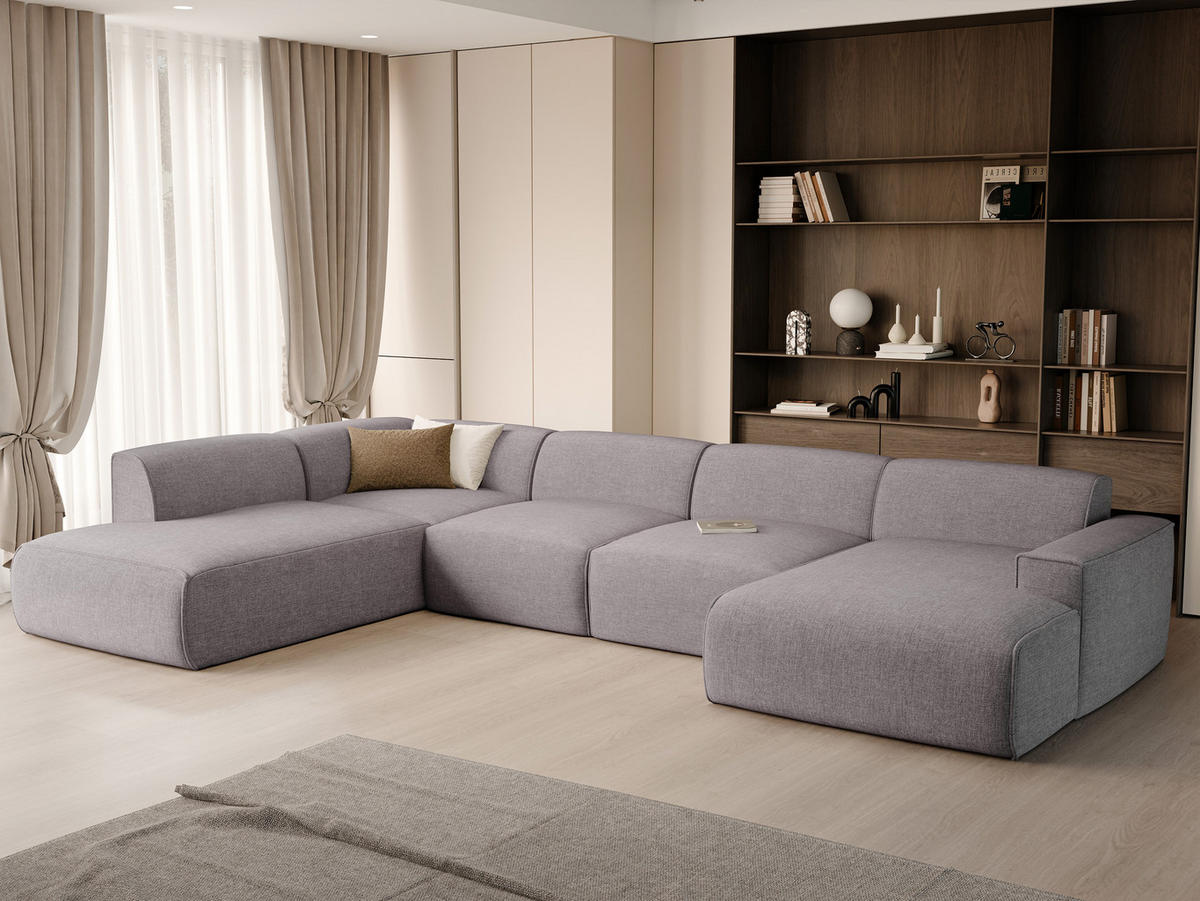 WOHNLANDSCHAFT DOVE Chenille-Stoff in Hellgrau - Hellgrau, Holzwerkstoff/Kunststoff (300/85/200cm) - Idohome