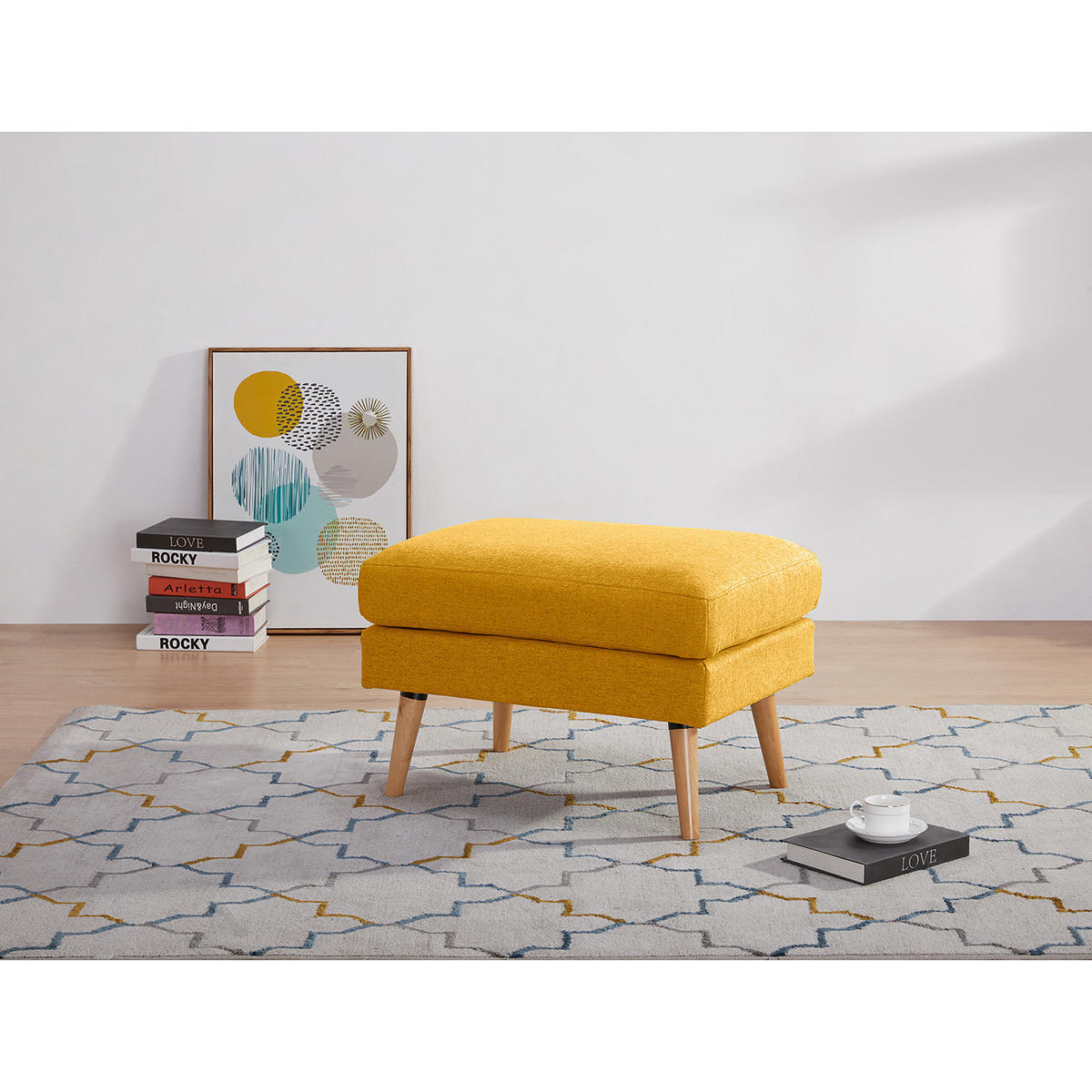 OHRENSESSEL - Beige/Gelb, Holz/Birkenholz (73/107/96cm) - home24