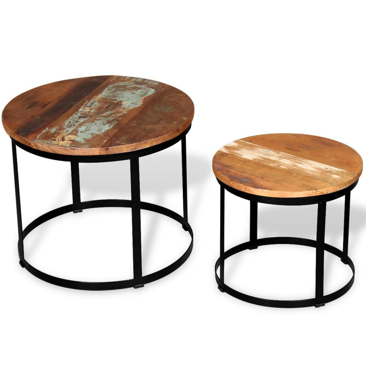 2-TLG. Couchtisch-Set Altholz Massiv Rund 40cm/50cm - Braun, Holzwerkstoff (50/50/41cm) - furnicato