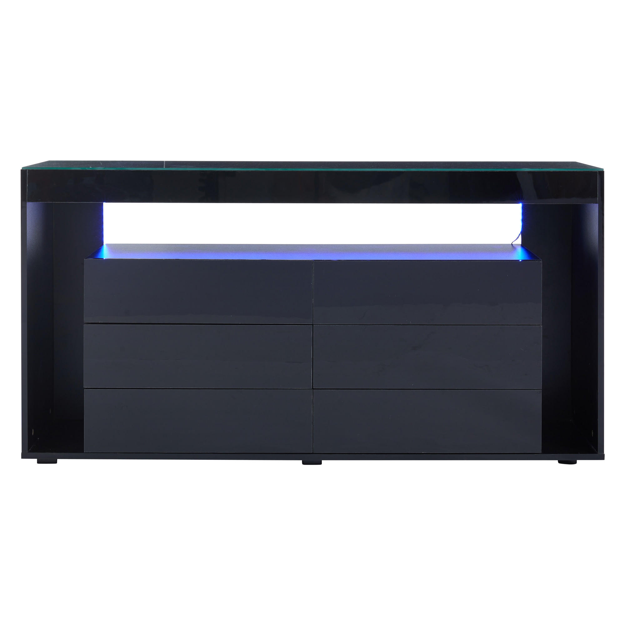 SIDEBOARD mit 6 Schubladen und LED-Beleuchtung - Schwarz, Holzwerkstoff (140/70/40cm) - Urban Meuble