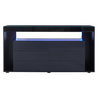 SIDEBOARD mit 6 Schubladen und LED-Beleuchtung - Schwarz, Holzwerkstoff (140/70/40cm) - Urban Meuble