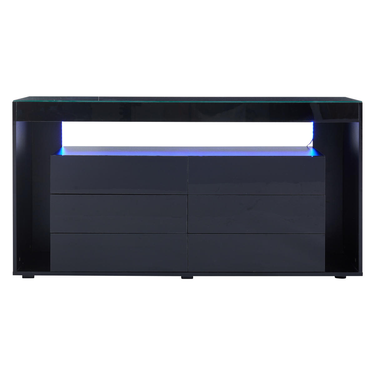 SIDEBOARD mit 6 Schubladen und LED-Beleuchtung - Schwarz, Holzwerkstoff (140/70/40cm) - Urban Meuble