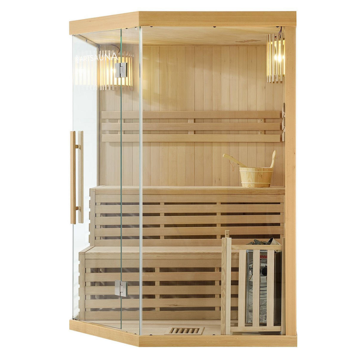 SAUNAKABINE Finnische Sauna Espoo150 Premium - Naturfarben, Holz (150/200/150cm) - Artsauna