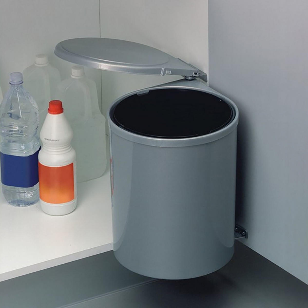 RECYCLINGBEHÄLTER zur Befestigung an der Möbeltür, 1 ausziehbarer Recycling-Behälter, 13 Liter, Kunststoff, Grau - Grau, Kunststoff (29/36cm) - EMUCA