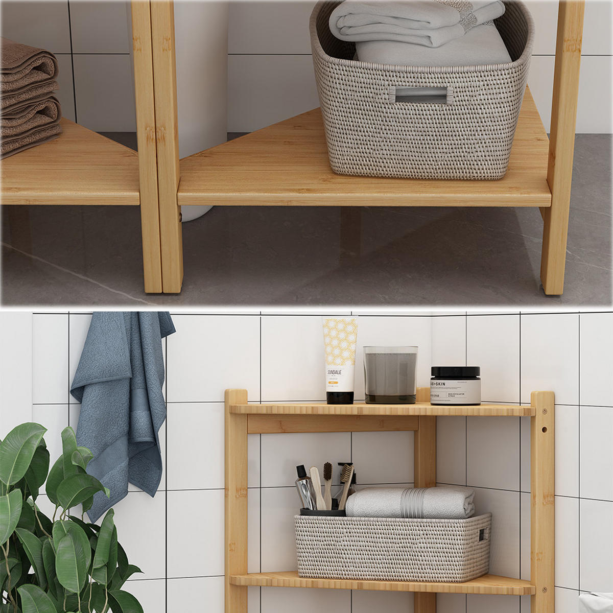 WASCHBECKENUNTERSCHRANK Zeno Bambus 68 x 60.5 cm 2er Set - Grün, Holzwerkstoff (68/60.5/33.5cm) - Vicco